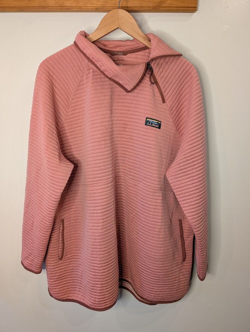 L.L.Bean Womens 3X Plus Quarter Zip Pullover Dusty Rose Textured Funnel Neck